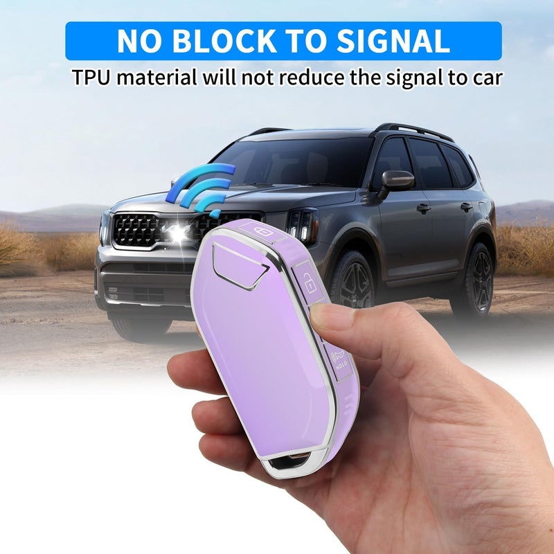 QBUC for Kia Key fob Cover,Soft TPU 360°Car Key Case Protector with Leather Keychain Compatible with Kia Telluride 2023/2024 5 Buttons Smart Key (Purple) - Image 4